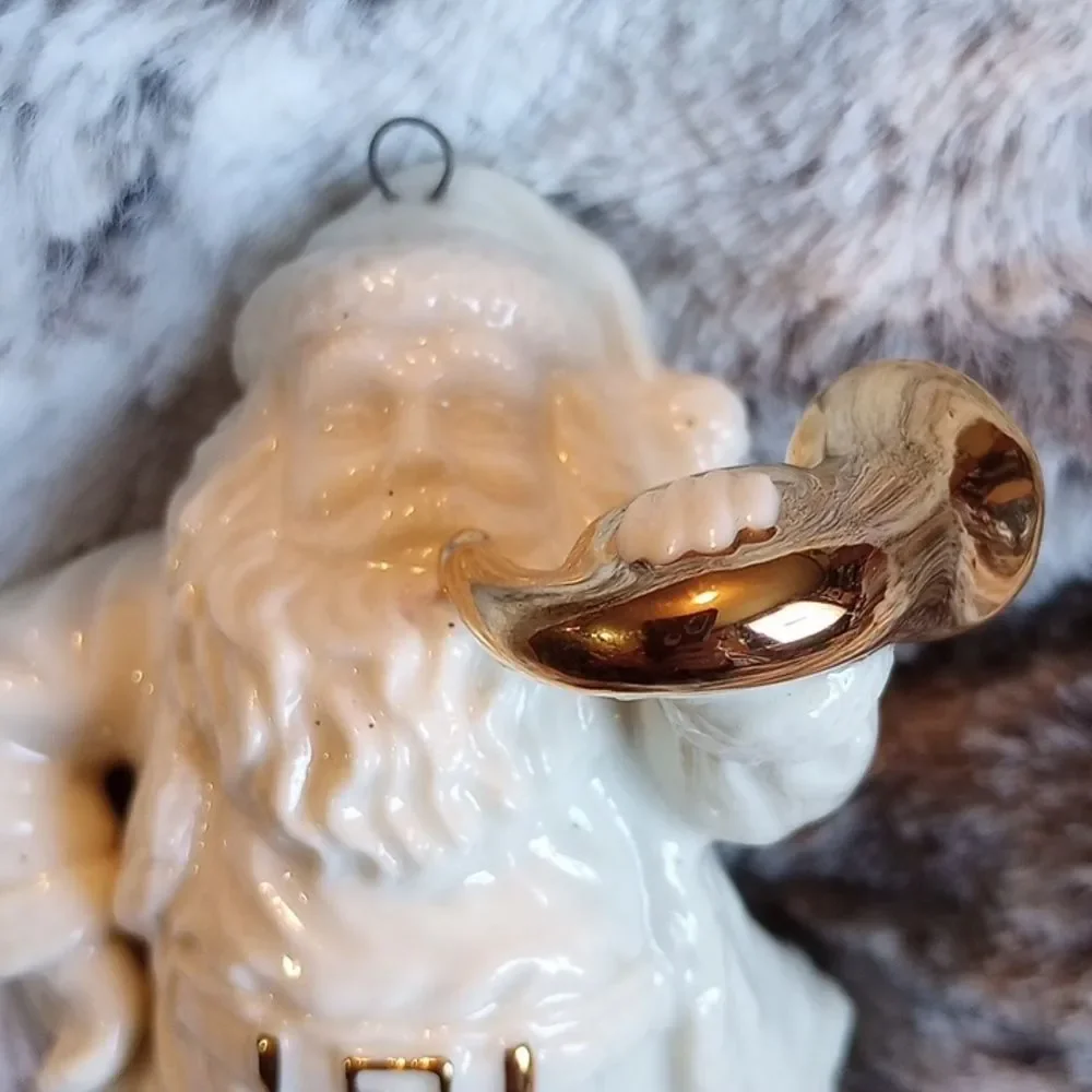 Mikasa Elegant Porcelain Santa with Horn & Toy Bag Christmas Ornament